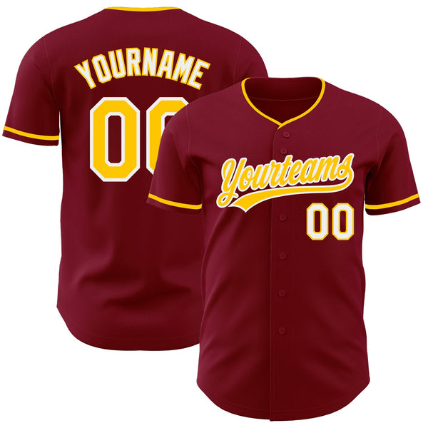 Custom Crimson Yellow-White Authentic Baseball Jersey