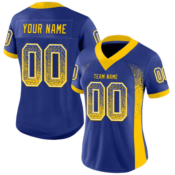 Custom Royal Yellow-White Drift Fashion Football Jersey alternate