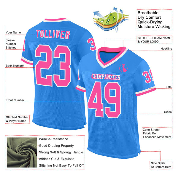 Custom Powder Blue Pink-White Mesh Authentic Throwback Football Jersey alternate