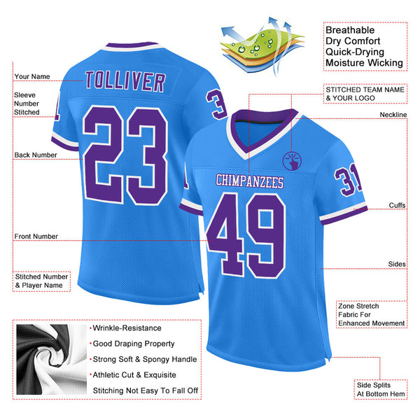 Custom Powder Blue Purple-White Mesh Authentic Throwback Football Jersey alternate