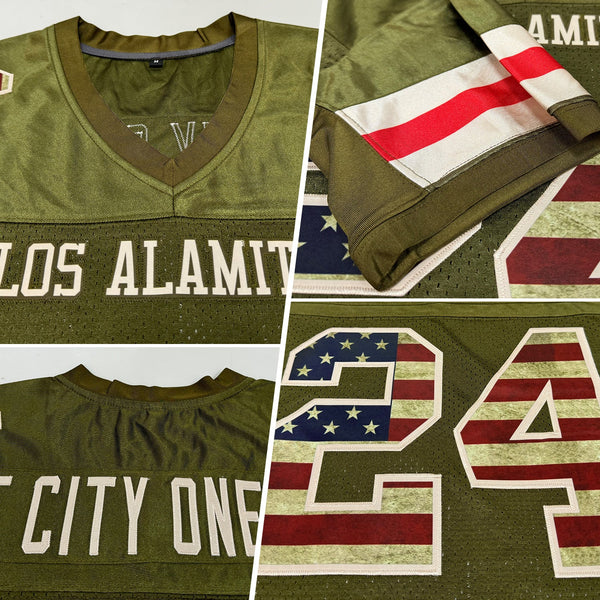 Custom Olive Vintage USA Flag-Cream Mesh Authentic Salute To Service Football Jersey alternate