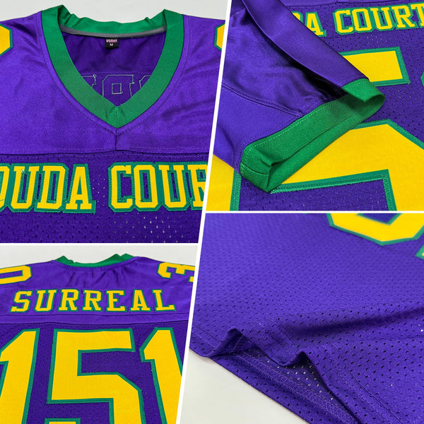 Custom Purple Gold-Kelly Green Mesh Authentic Football Jersey alternate