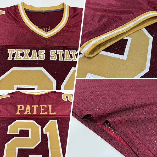 Custom Burgundy Old Gold-White Mesh Authentic Throwback Football Jersey alternate