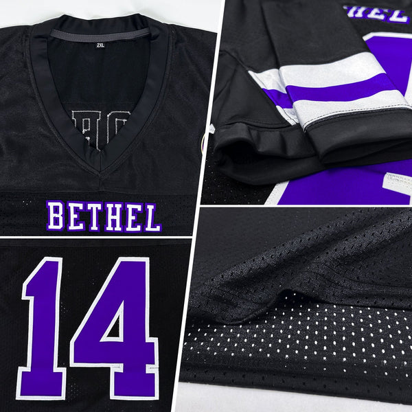Custom Black Purple-White Mesh Authentic Football Jersey alternate
