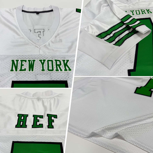 Custom White Grass Green-Black Mesh Authentic Football Jersey alternate