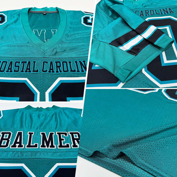 Custom Teal Black-White Mesh Authentic Football Jersey alternate