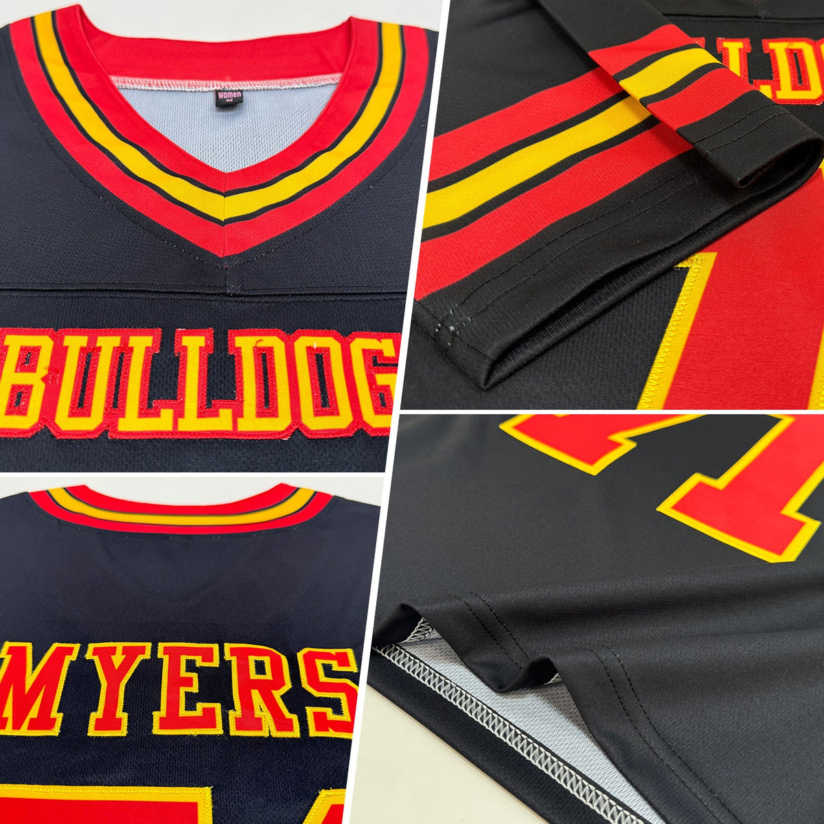 Custom Black Red-Gold Authentic Football Jersey - Back