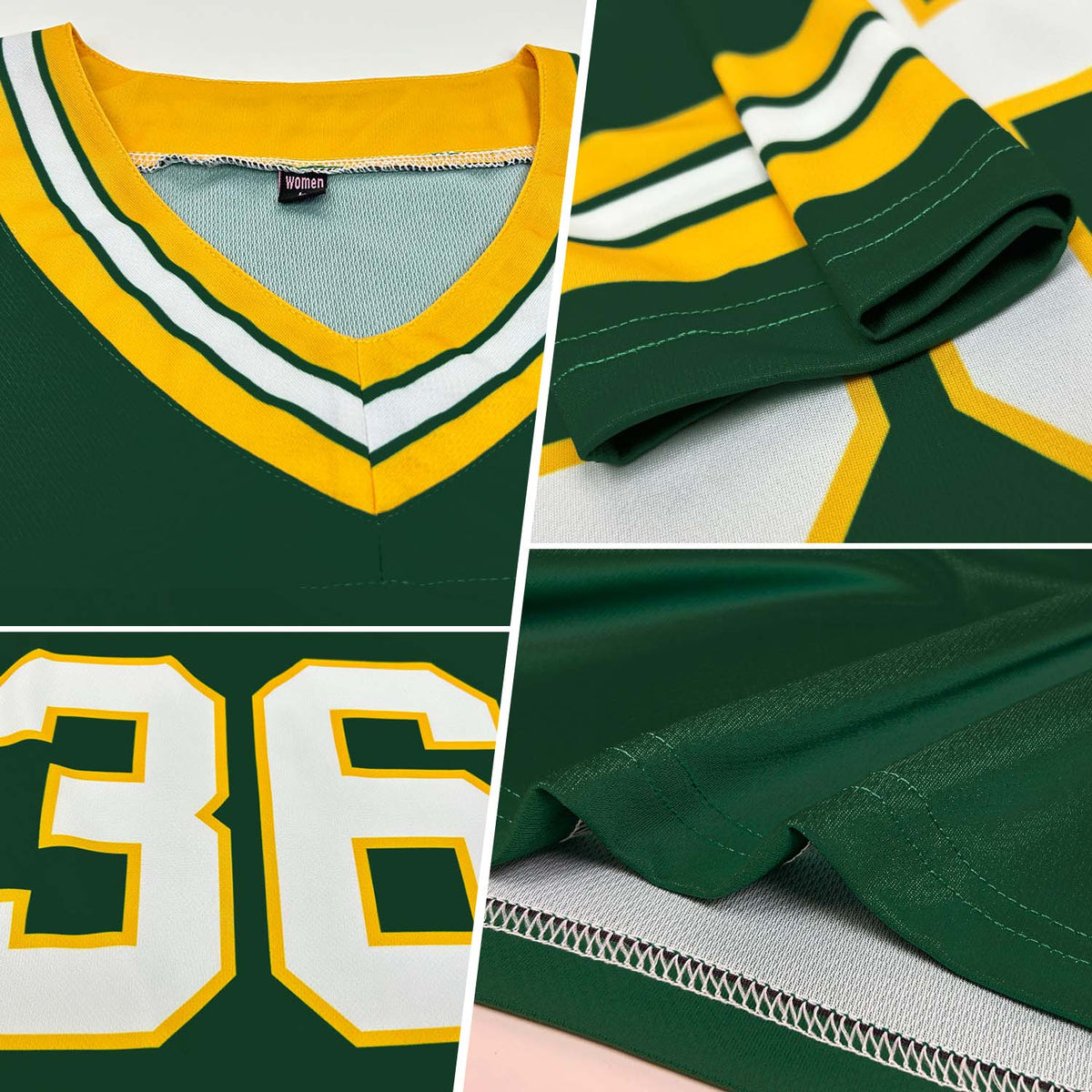 Custom Green White-Gold Authentic Football Jersey - Back