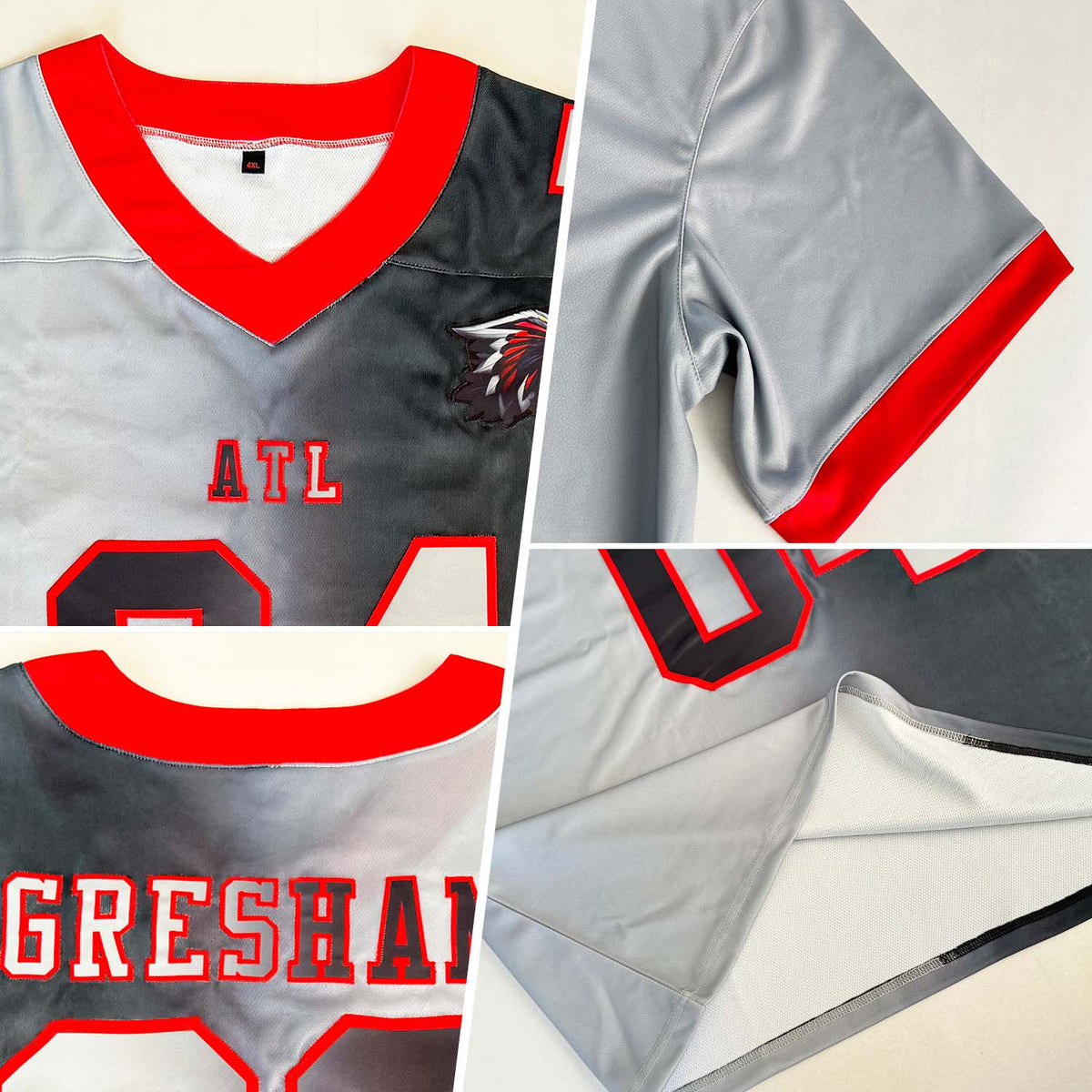 Custom Black Gray-Red Authentic Gradient Fashion Football Jersey - Back
