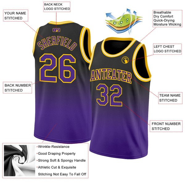 Custom Black Purple-Gold Authentic Fade Fashion Basketball Jersey alternate