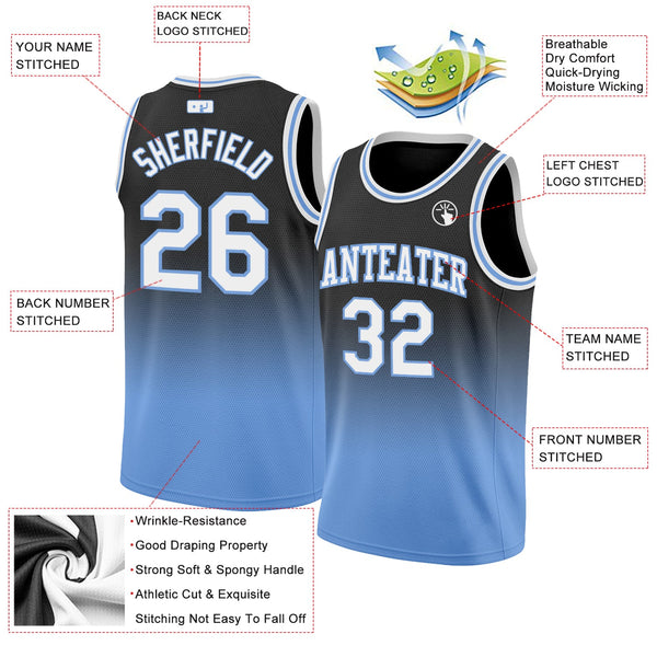 Custom Black White-Light Blue Authentic Fade Fashion Basketball Jersey alternate