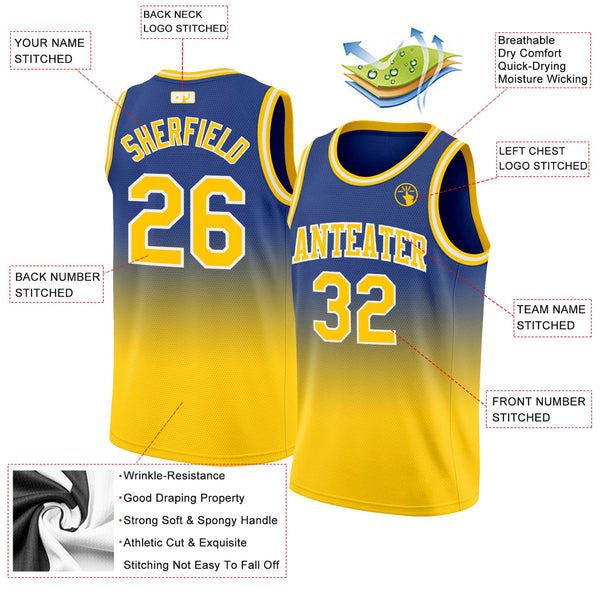 Custom Royal Gold-White Authentic Fade Fashion Basketball Jersey alternate