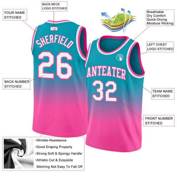 Custom Teal White-Pink Authentic Fade Fashion Basketball Jersey alternate