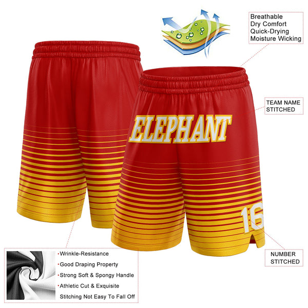 Custom Red White-Gold Pinstripe Fade Fashion Authentic Basketball Shorts alt