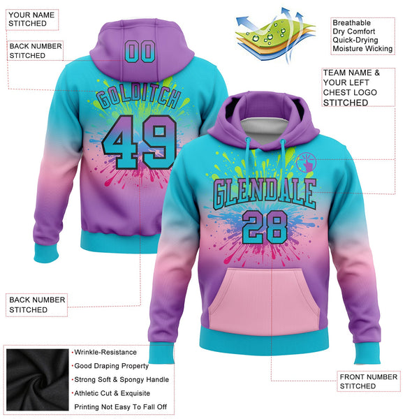 Custom Stitched Lakes Blue Medium Purple Light Pink-Black Fade Fashion Splash Sports Pullover Sweatshirt Hoodie alternate