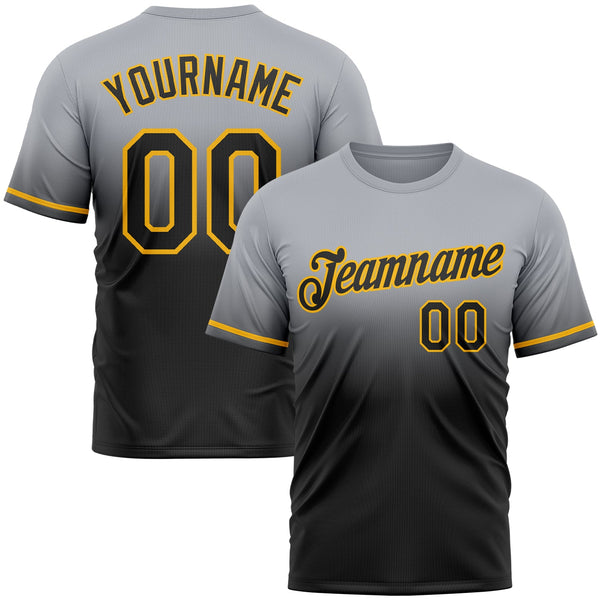 Custom Gray Black-Gold Fade Fashion Performance T-Shirt