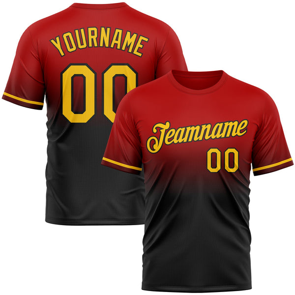 Custom Red Yellow-Black Fade Fashion Performance T-Shirt