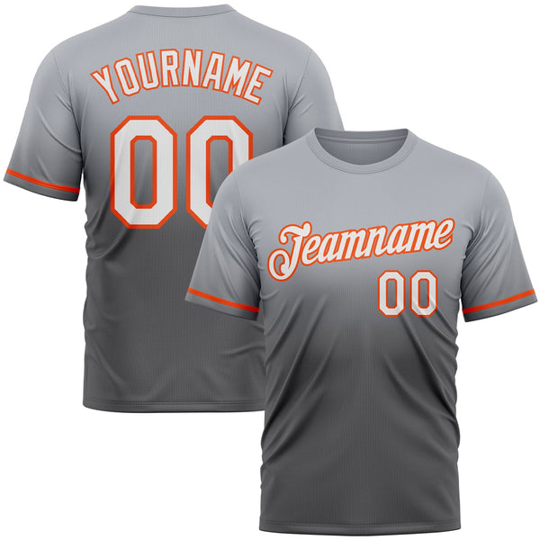 Custom Gray Steel Gray-Orange Fade Fashion Performance T-Shirt