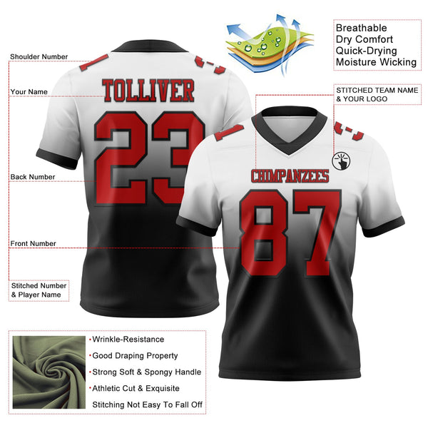Custom White Red-Black Authentic Fade Fashion Football Jersey alternate