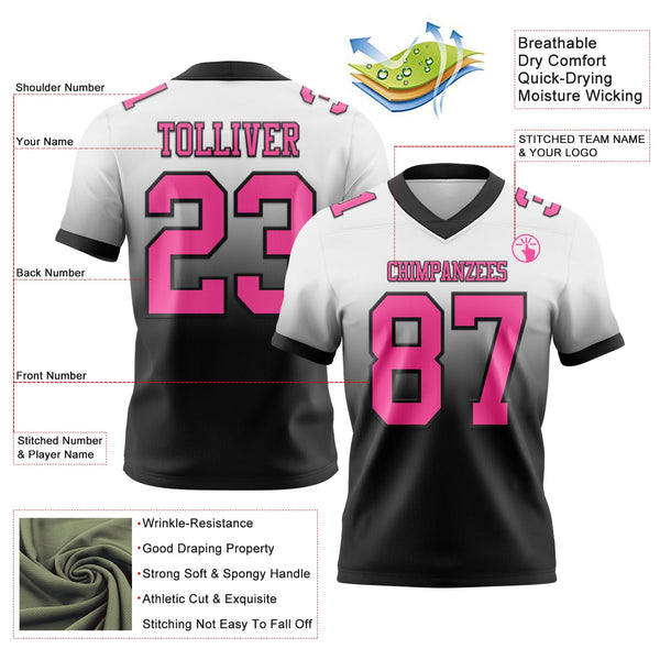 Custom White Pink-Black Authentic Fade Fashion Football Jersey alternate