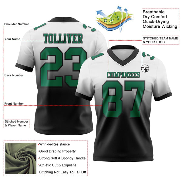 Custom White Kelly Green-Black Authentic Fade Fashion Football Jersey alternate