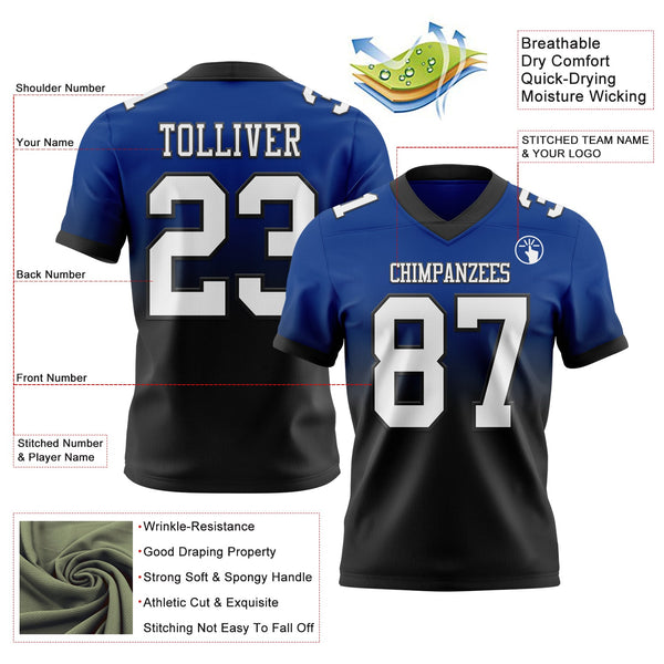 Custom Royal White-Black Authentic Fade Fashion Football Jersey alternate