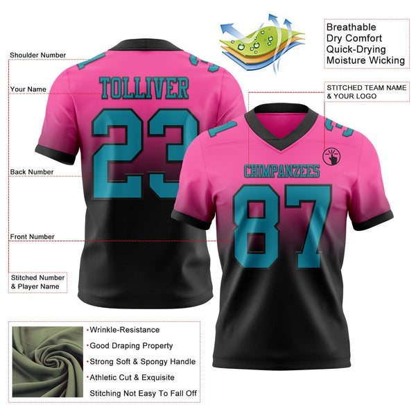 Custom Pink Teal-Black Authentic Fade Fashion Football Jersey alternate