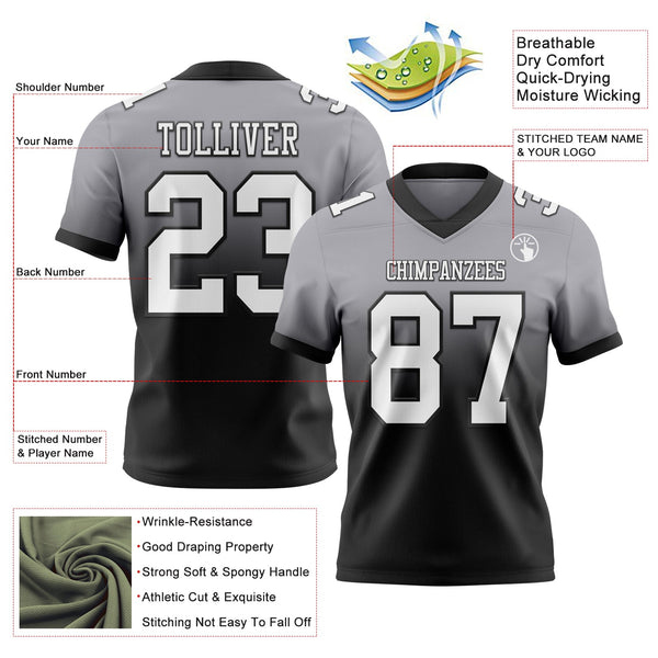 Custom Gray White-Black Authentic Fade Fashion Football Jersey alternate
