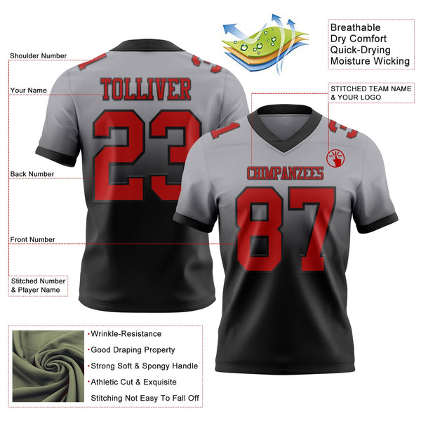 Custom Gray Red-Black Authentic Fade Fashion Football Jersey alternate