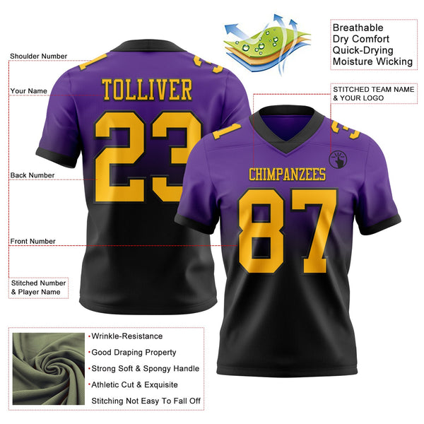 Custom Purple Gold-Black Authentic Fade Fashion Football Jersey alternate