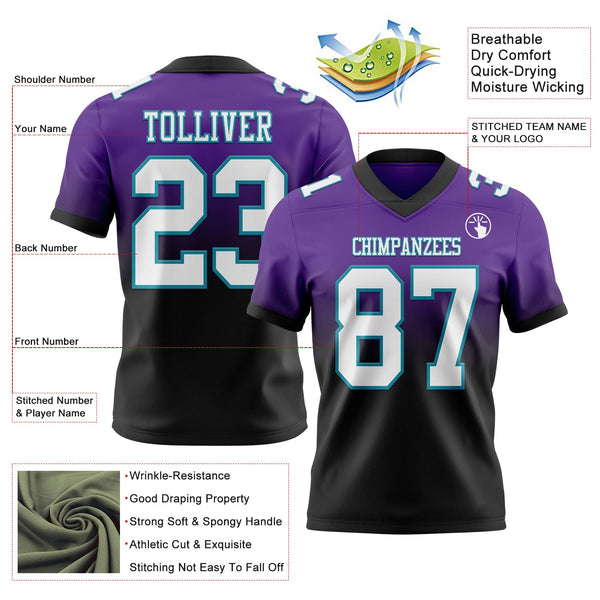 Custom Purple White Black-Teal Authentic Fade Fashion Football Jersey alternate