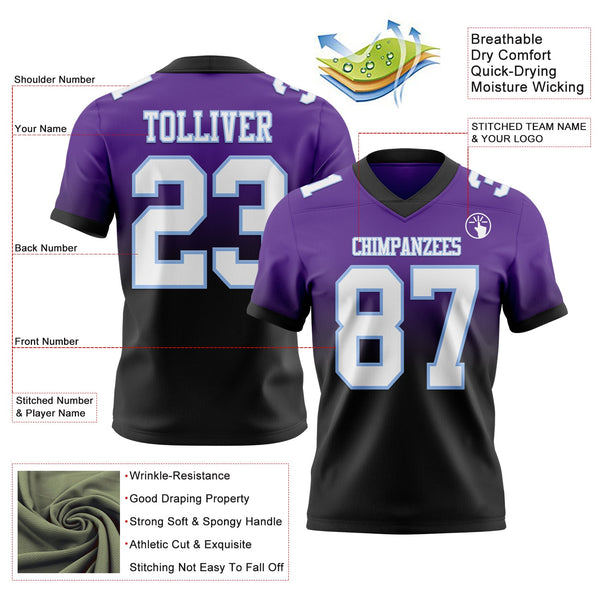 Custom Purple White Black-Light Blue Authentic Fade Fashion Football Jersey alternate