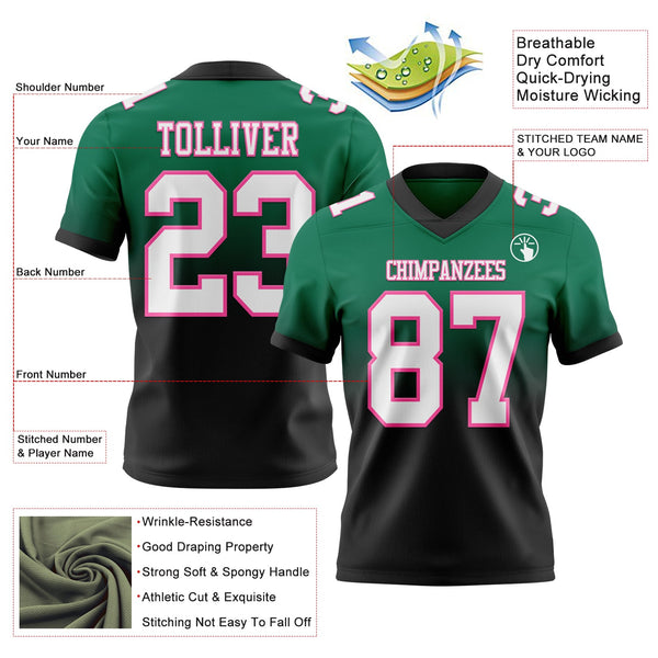 Custom Kelly Green White Black-Pink Authentic Fade Fashion Football Jersey alternate