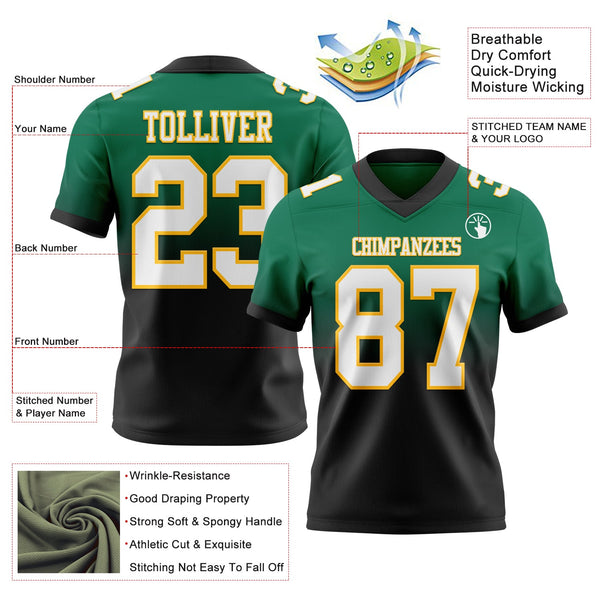 Custom Kelly Green White Black-Gold Authentic Fade Fashion Football Jersey alternate