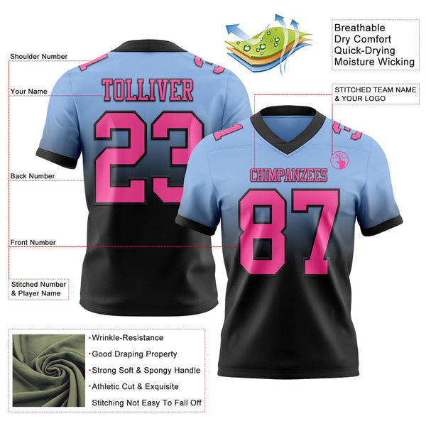 Custom Light Blue Pink-Black Authentic Fade Fashion Football Jersey alternate