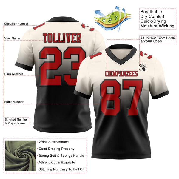 Custom Cream Red-Black Authentic Fade Fashion Football Jersey alternate