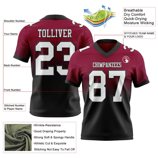 Custom Maroon White-Black Authentic Fade Fashion Football Jersey alternate