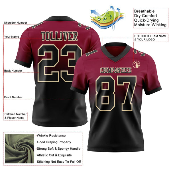 Custom Maroon Black-Cream Authentic Fade Fashion Football Jersey alternate