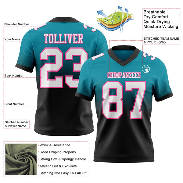 Custom Teal White Black-Pink Authentic Fade Fashion Football Jersey alternate