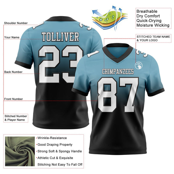 Custom Shadow Blue White-Black Authentic Fade Fashion Football Jersey alternate