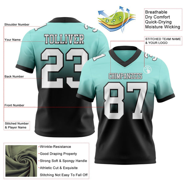 Custom Ice Blue White-Black Authentic Fade Fashion Football Jersey alternate