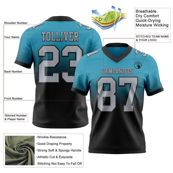 Custom Panther Blue Gray-Black Authentic Fade Fashion Football Jersey alternate