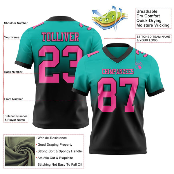 Custom Aqua Pink-Black Authentic Fade Fashion Football Jersey alternate