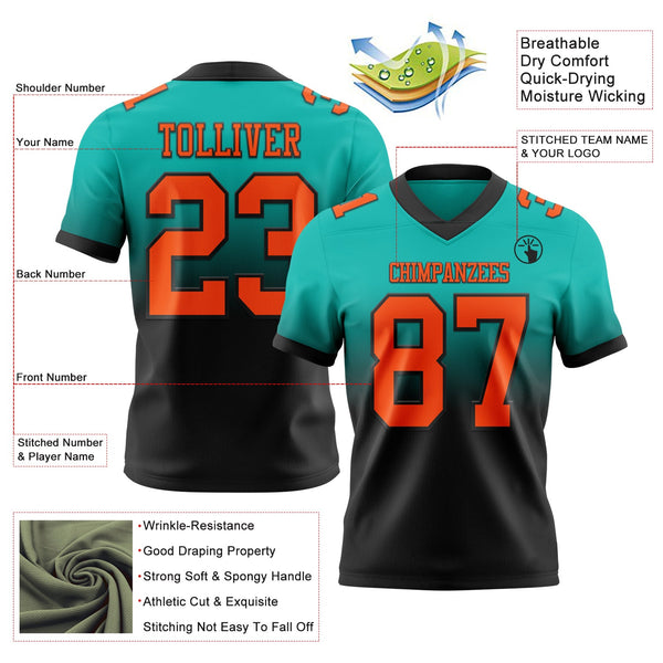 Custom Aqua Orange-Black Authentic Fade Fashion Football Jersey alternate