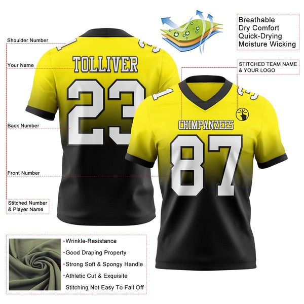 Custom Light Yellow White-Black Authentic Fade Fashion Football Jersey alternate