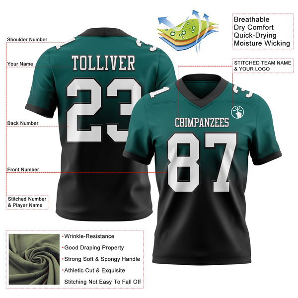 Custom Midnight Green White-Black Authentic Fade Fashion Football Jersey alternate