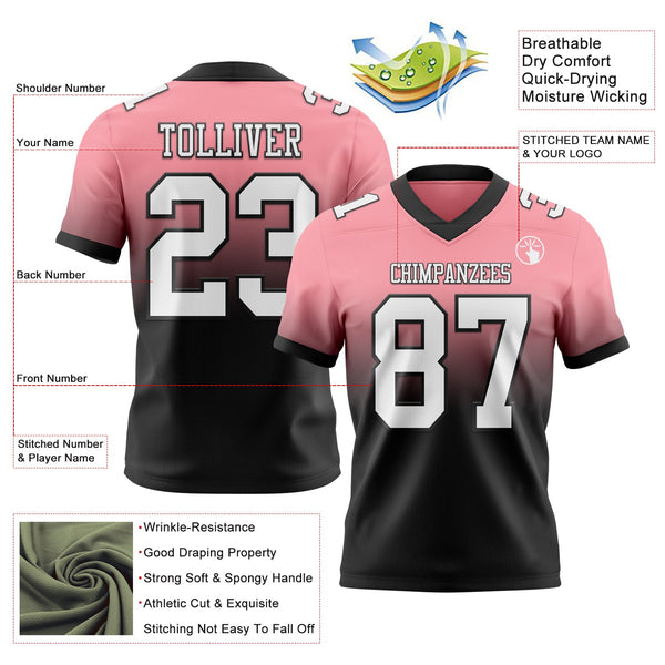 Custom Medium Pink White-Black Authentic Fade Fashion Football Jersey alternate