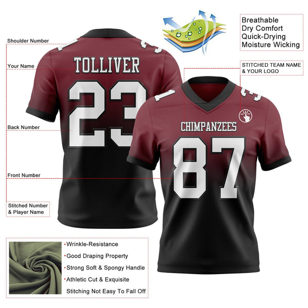 Custom Burgundy White-Black Authentic Fade Fashion Football Jersey alternate