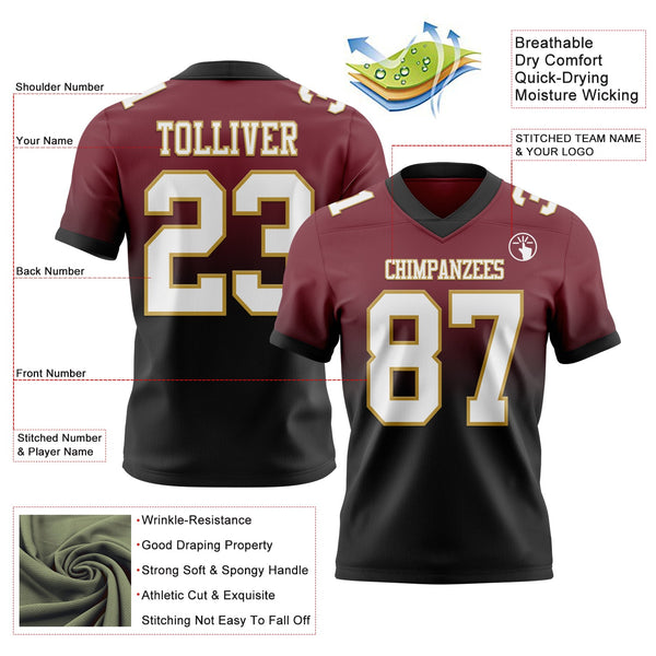 Custom Burgundy White Black-Old Gold Authentic Fade Fashion Football Jersey alternate