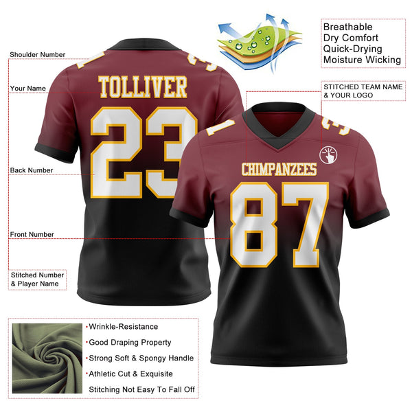 Custom Burgundy White Black-Gold Authentic Fade Fashion Football Jersey alternate